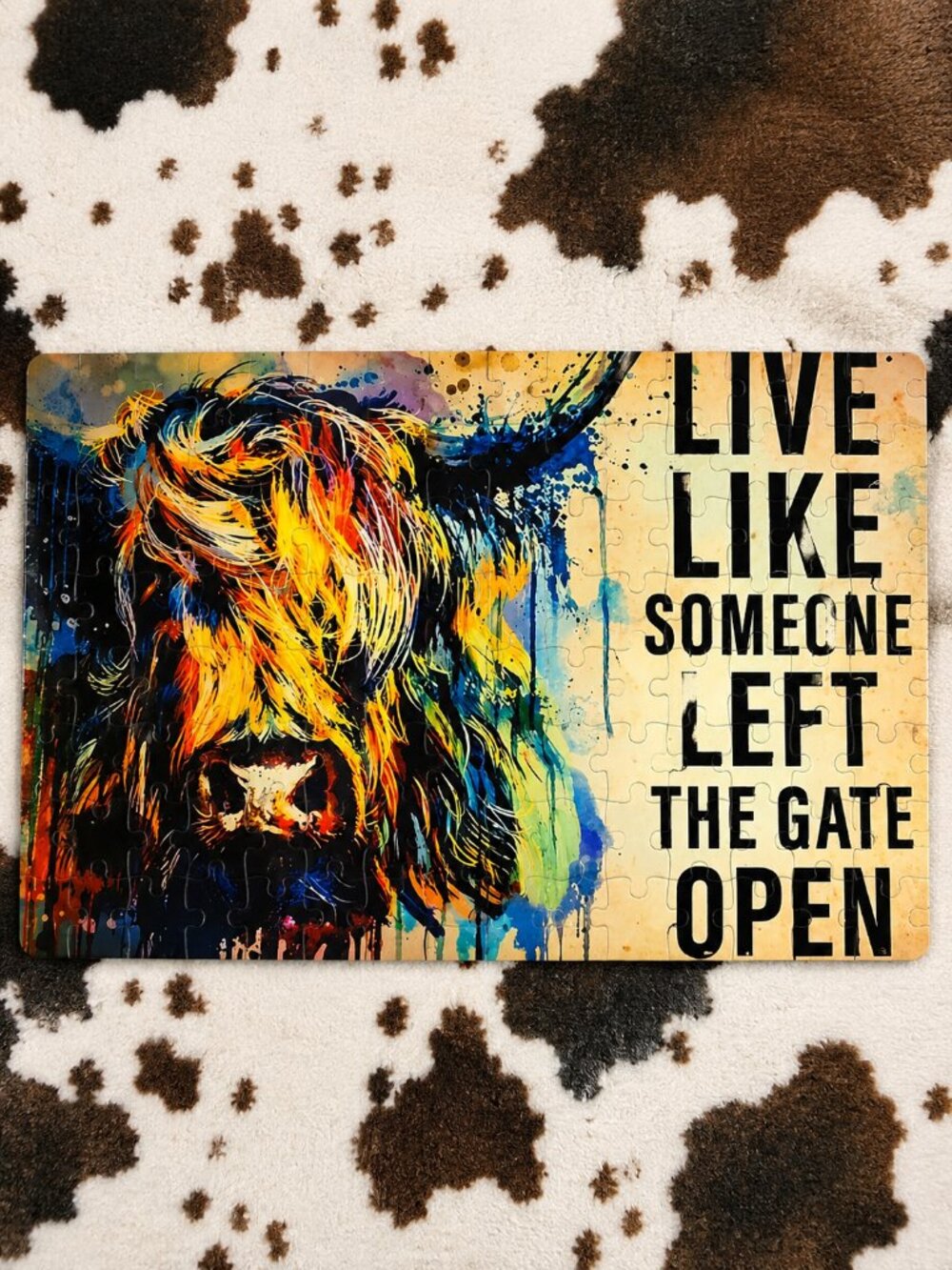 Highland Cow Gate Open 120 Piece Custom Handmade Jigsaw Puzzle